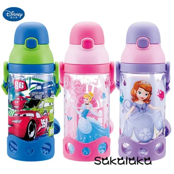 Disney 500ml 600ml tiesiogiai geriamojo princesė Mikė Automobilių plastiką kelionių geriamojo vandens butelis vaikai su virve