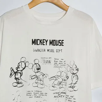Disney Marškinėliai Harajuku Mickey Mouse Animacinių Filmų Eskizai Spausdinti Trumpas Rankovės Derliaus Moterų Marškinėliai Medvilnės Korėjos Moterų Tee Viršūnes Balta
