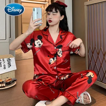 Disney Mickey ir Minnie Princess spausdinti pižama moterims vasaros ledo šilko trumparankoviai kelnės plonas vasaros šilko namų paslauga kostiumas