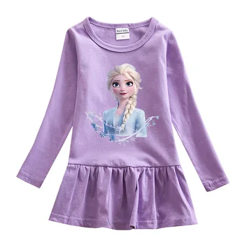 Disney Rudens Žiemos Baby Girl Dress Užšaldyti Vaikams Laisvalaikio Drabužių Vientisos Spalvos Suknelė Ilgomis Rankovėmis Vaikai Princesė Elsa Suknelės