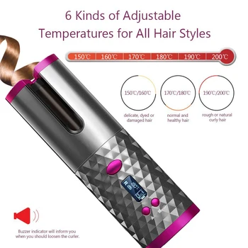 Dropshipping Nešiojamos Belaidžio ryšio Automatinė Garbanoti Geležies Hair Curler LCD Garbanotas Plaukų Volelis Belaidžio Plaukų Styler