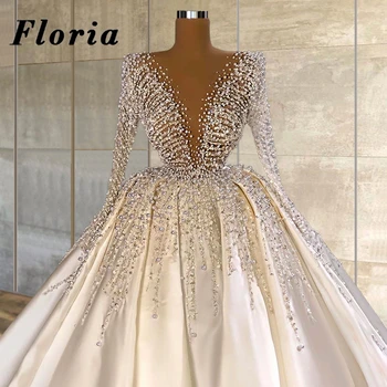Duobute Vestuvių Suknelės Afrikos Crystal Satin Ilgos Rankovės Nuotakos Suknelės 2021 Dubajus Arabų Vestuvinės Suknelės Islamo Vestido De Noiva