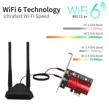 Dvigubos Juostos WiFi6 AX200 3000Mbps PCI-E 1X Belaidžio ryšio Adapterį 2.4 G/5 ghz 802.11 ac/ax Bluetooth5.0 Win10 AX200 Tinklo Kortelė MU-MIMO