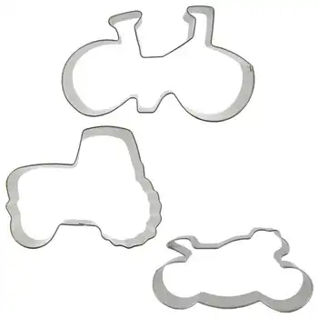 Dviračių, Traktorių, Motociklų formos 3 gabalas sausainių pjovimo formų, kepimo įrankiai, tortas dekoravimo minkšti saldainiai įrankiai.