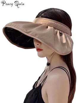 Dydis reguliuojamas Saulės, skrybėlę, Moteris UV jojimo akiniai nuo saulės, lauko Minkšti dideli Kraštų kepurės kepurės moterų vasarą tuščias viršų paplūdimio skrybėlę kepurės