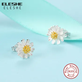ELESHE 925 Sterlingas Sidabro Chrysanthemum Daisy Gėlių Mažas Stud Auskarai Moterų Mados Aukso Auskarai Sidabro Papuošalai