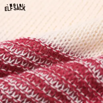 ELFSACK Bordo Dryžuotas Megztiniai Megztinis Atsitiktinis Moterų Atitikimo Rinkiniai 2020 M. Žiemą Gėlių Šifono Pakopų Elegantiška Panele Dviejų dalių Kostiumas
