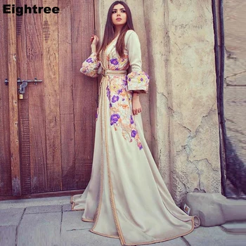 Eightree Maroko Caftan Vakaro Suknelės Nėriniai Appliques Arabų Musulmonų Ypatinga Proga Suknelės V Kaklo Ilgai Vakare Šalies Chalatai
