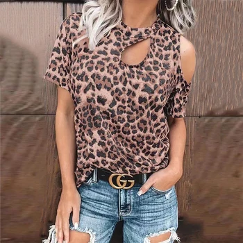 Elegantiškas Moteris, Tuščiaviduriai Iš Marškiniai, Palaidinė Mados Pavasario Leopardas Spausdinimui O-Kaklo Megztinis Viršūnes Moterų Vasaros Atsitiktinis Trumpas Rankovės Blusas