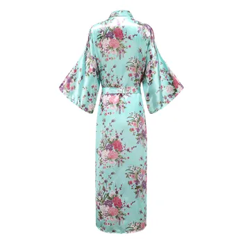 Elegantiškas Tamsiai Žalia Lady Vestuvių Chalatas Kimono Suknelė Išskirtinį Spausdinti Gėlių Sleepwear Nightdress Minkšto Satino Intymi Vonia Suknelė 3XL