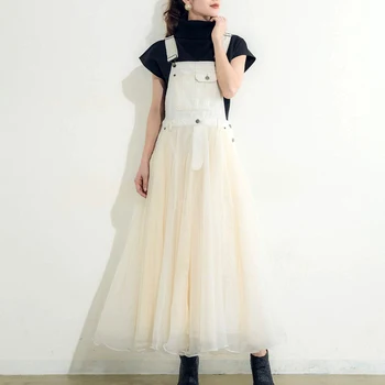 Elegantiškos Juodos Džinsinio Audinio Tinklelio Moterų Suknelė 2020 Korėjos Vasaros Mokyklos Maxi Suknelės Aukšto Liemens Apdaras Japonija Stiliaus Plėtra Femme Vestiods