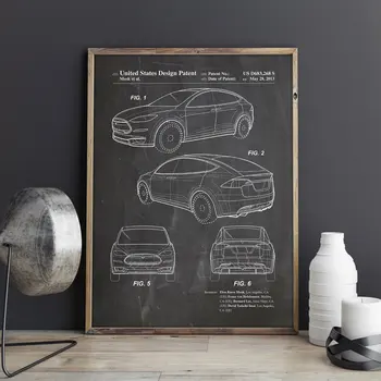 Elektrinis Automobilis, Patentas,Tesla Model X kūrinys, Auto sienos meno plakatas, kambario puošimas, spausdinti,blueprint, dovanų idėjos,sienų Papuošimai