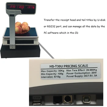 Elektroninis skaitmeninis kainų skaičiavimo skalė gavimo spausdintuvą ir pinigų stalčių didelės talpos paramos valdyti šiol su pc programa