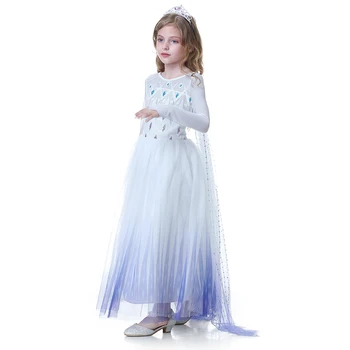 Elsa Princesė Balta China Suknelė Mergina Vaikų Sniego Karalienė Elsa Ir Anos Vaidmenį Vaidina Apranga Vaikas Gradientas Ilgas, Uodega Kostiumai