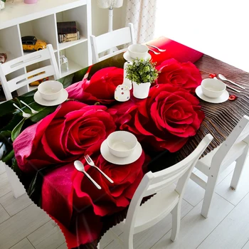 Europos 3d Raudonos Rožės Gėlių spausdinti Staltiesė Tirštėti Poliesterio Audinio, Stačiakampio ir Apvalaus Stalo Medžiaga, Vestuvių Dekoravimas