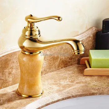 Europos stiliaus aukso visus-vario vonios maišytuvas,Paauksuotas marmuro baseino maišytuvas,Gamtos jade karšto ir šalto maišytuvas bakstelėkite,J16922