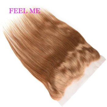 FEELME 3PCS Brazilijos Tiesūs Plaukai Ryšulius Su Nėrinių Priekinės #27 Medaus Šviesūs 13x4 Nėrinių Priekio Su Ryšulių Remy Human Hair