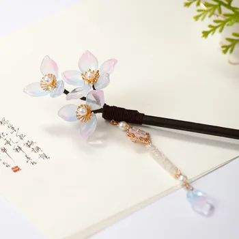 FORSEVEN Moterų Kinijos Hanfu Suknelė Headpieces Dekoratyviniai Papuošalai Gėlių Perlų Pakabukas Medinis Plaukų Šakutės plaukų segtukai Įrašus Lazdos