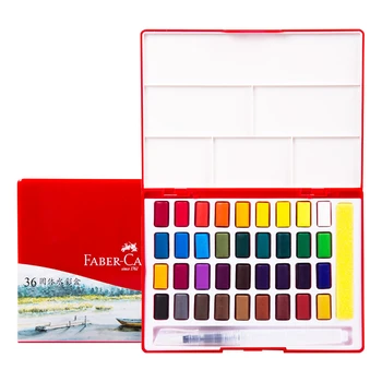 Faber-Castell 24/36/48Color Kietas Akvarelės Dažų Dėžutė Su Teptuku, Ryškių Spalvų Nešiojamų Akvarelė Pigmento Meno Reikmenys