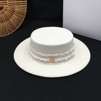 Fedora panama Baltos vilnos skrybėlę edition stiliaus lubų bžūp gryna spalva saulės, skrybėlę, moteris elegantišką skrybėlę temperamentą