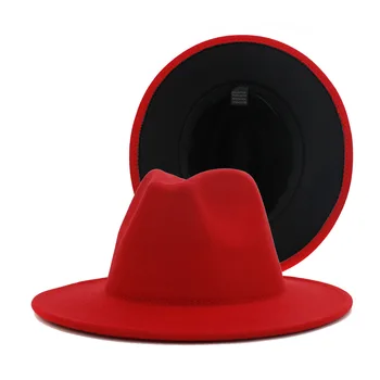 Fedorat skrybėlę maišyti spalvas Džiazo skrybėlės kaubojaus skrybėlę moterų ir vyrų žiemos vyrų bžūp raudona su juodos vilnos melonik skrybėlę didmeninės