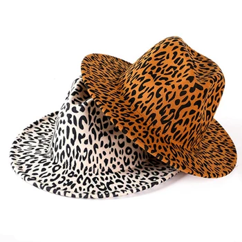 Fetrinė Skrybėlė Leopard Plokščių Kraštų Vilnos Paprasta Rudenį Derliaus Skrybėlės Moterims Skrybėlės Sombreros De Mujer Žiemos Bažnyčios Skrybėlės Chapeau Femme Fedora