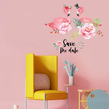 Flamingas gėlės Saldus ir mielas rožinis Sienų Lipdukai PVC Materia, Miegamojo Kambarį Dekoro TV Foną parduotuvė