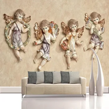 Foto Tapetai Europos Stiliaus 3D Stereo Little Angel Freskomis Kambarį, TV Foną, Sienos, Vaikų, Miegamojo, Namų Dekoro 3D Freskos
