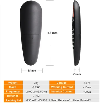 G30 Balso Nuotolinio Valdymo 2.4 GHz Wireless Air Mouse IR Mokymosi ir Giroskopas už Mecool KM9 Android 9.0 Smart TV Box