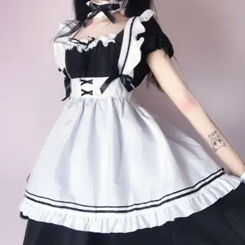 GAMPORL Lolita Kambarinės Apranga Mielas-Line Tarnaitė Suknelė Japonijos Sluoksniuotos Kawaii Padavėja Cosplay Tarnaitė Kostiumai Prijuostė Anime Ilga Suknelė