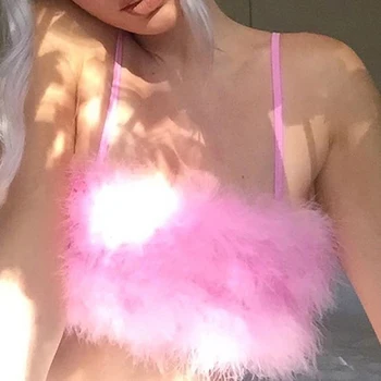 GAOKE Mados Seksualus Spagečiai Dirželiai Rožinių Plunksnų Pasėlių Top 2020 M. Moteris Camisole Rankovių Viršūnes Šalies Klubas Streetwear Camis