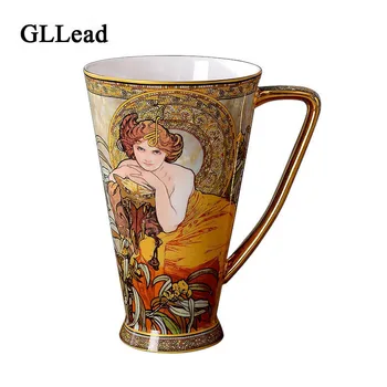 GLLead Europos Karališkųjų Klasikinis Aukso chromu padengtas Keramikos Puodelis 450ML Didelės Talpos Kavos Puodelio Kaulų Kinijos Arbatos Puodelio Mados Teacup Porceliano