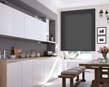 GYVSIDABRIO tekstilės sklandžiai permatomas voleliu, mat už lango kambarys, salonas, valgomasis, namų virtuvė (juoda)