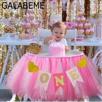 Galabeme 1set VIENA Reklama ir Tiulio kūdikio kėdė sijonas berniukas Baby Shower Apdailos vaikai mergina Pirmos 1-ojo Gimtadienio apdaila
