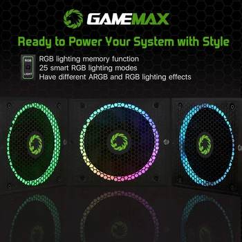 GameMax RGB-850 Vaivorykštė Maitinimo 850W RGB Visiškai Modular 80 Plus Gold Certified su Adresuojamo RGB Šviesos Vairous Spalvinis Režimas