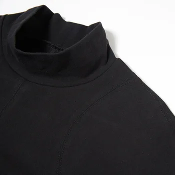 GetSpring Women Marškinėliai Black Medvilnės Marškinėlius Moterų Raišteliu Nereguliarus Tshirts Ilgomis Rankovėmis, Plisuotos Pusės Split Moterų Tee Marškinėliai