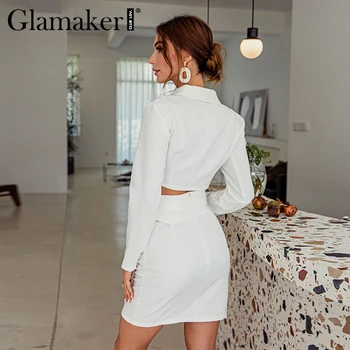 Glamaker Balta pasėlių viršų ir seksualus-line sijonas moterims rinkiniai Atsitiktinis dviejų dalių kostiumas elegantiškas šalis žiemą, rudenį drabužių 2020 naujas