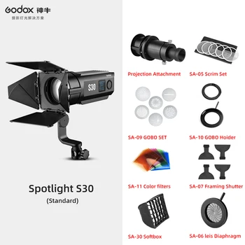 Godox S30 30W Fokusavimas, LED Blykste Nuolat reguliuojamas Šviesos Prožektorius Su Tvarto Duris Profesionali Fotografija
