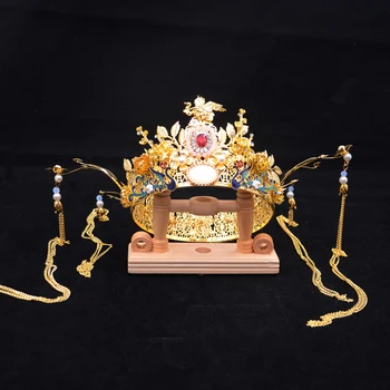 Golden Phoenix Coronet Karūnos Plaukų Aksesuarai Kinijos Vestuvių Nuotakos Šukuosena Karalienė Cosplay Galvos Apdangalai Princesė Šalis