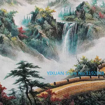 Great Wall peizažas šilko Thangka aukso brokatas medžiaga audimo siuvinėjimui senovinių amatų