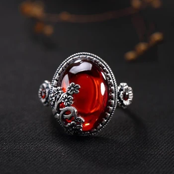 Gryno sidabro granatų raudona chalcedony retro slyvų prabanga aristokratų laukinių moteris atidarymo reguliuojamas žiedas