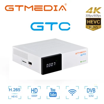 Gtmedia GTC Palydovinis Imtuvas 4k dvb t2 receptorių DVB S2, DVB-C, ISDB-T Amlogic S905D 2GB +16GB android tv box m3u ccam freesat