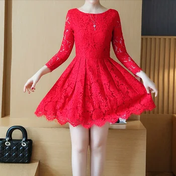 Gėlių labiausiai gražus princesė nėrinių raudona . juoda suknelė mergina 14 elegantiškas ilgomis rankovėmis mergaitės paauglės drabužius 150 160 170 cm