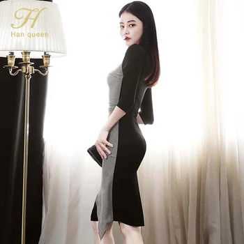 H Han Karalienė Elegantiškas Apvalkalas Okupacijos Office Suknelė 2020 M. Rudenį Paprastas Plonas Moterų Suknelės Elegantiškas korėjiečių Šalis Pieštuku Vestidos