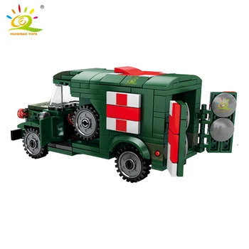 HUIQIBAO 262PCS Karinės WW2 Greitosios pagalbos Modelio Blokai Kariuomenės Sunkvežimis JAV Karys Plytų Nustatyti Švietimo Automobilių Žaislai Vaikams