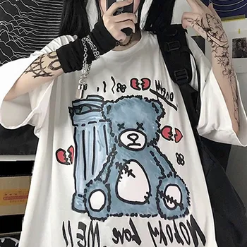 Harajuku Lokys T-Shirt Vyrai Negabaritinių Vasaros Hip-Hop T Shirts Streetwear Trumpas Rankovės Atsitiktinis Mielas Stalviršiai, High Street Marškinėlius Moterims
