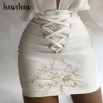 Hawthaw Moteris Rudens-Žiemos Aukšto Juosmens Pu Odos Slim Paketo Klubo Sąnario Tvarstis Mini Trumpas Sijonas 2021 Moterų Drabužių Streetwear
