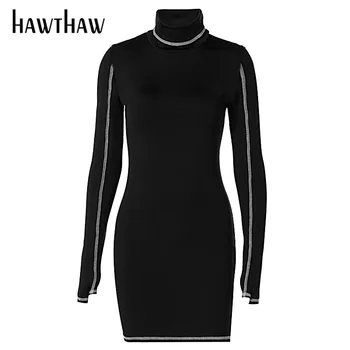 Hawthaw Moterų Mados Rudens Ilgomis Rankovėmis Kratinys Bodycon Liesas Paketo Klubo Mini Trumpą Suknelę 2020 M. Rudenį Drabužių Streetwear