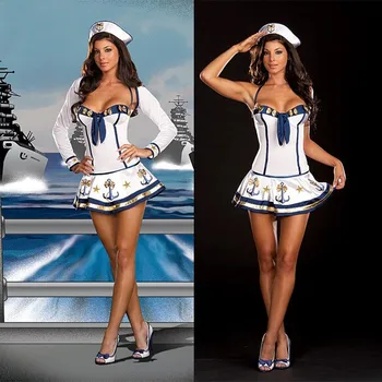 Helovinas Merginos Sailor Uniformas Baltos Seksualus Moterų Karinio Jūrų Laivyno Kostiumų Karnavalas Fantasias Maskuotis Cosplay Šalis Suknelė Ilgomis Rankovėmis