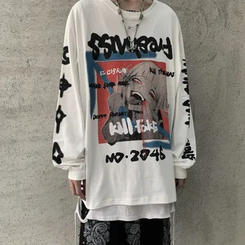 Hip-Hop Juokinga Japonijos Viršūnių Vyrų Atsitiktinis Korėjos Gotikos Harajuku Marškinėliai Prarasti Rudenį Gatvės Negabaritinių Viršūnių Pavasario Kietas Tshirts